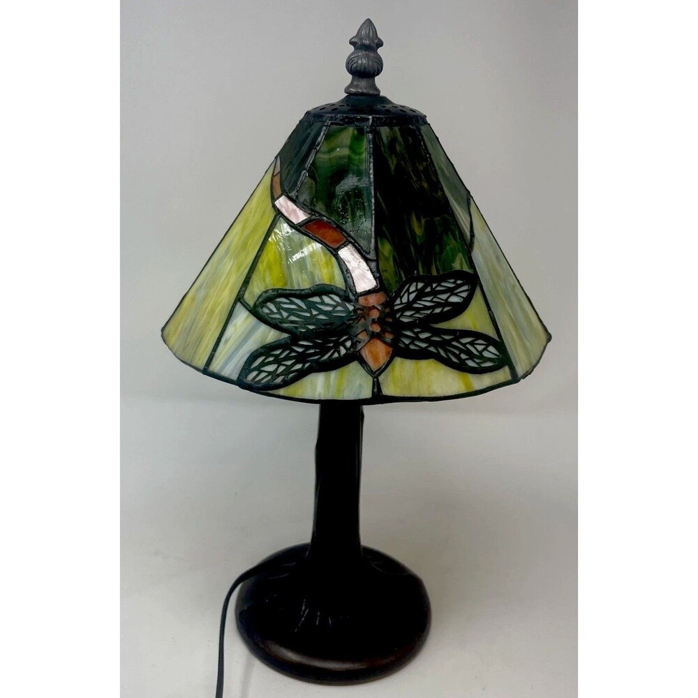 Tiffany Style Thomas Pacconi 12.5" Tall DRAGONFLY Stained Glass Table Lamp